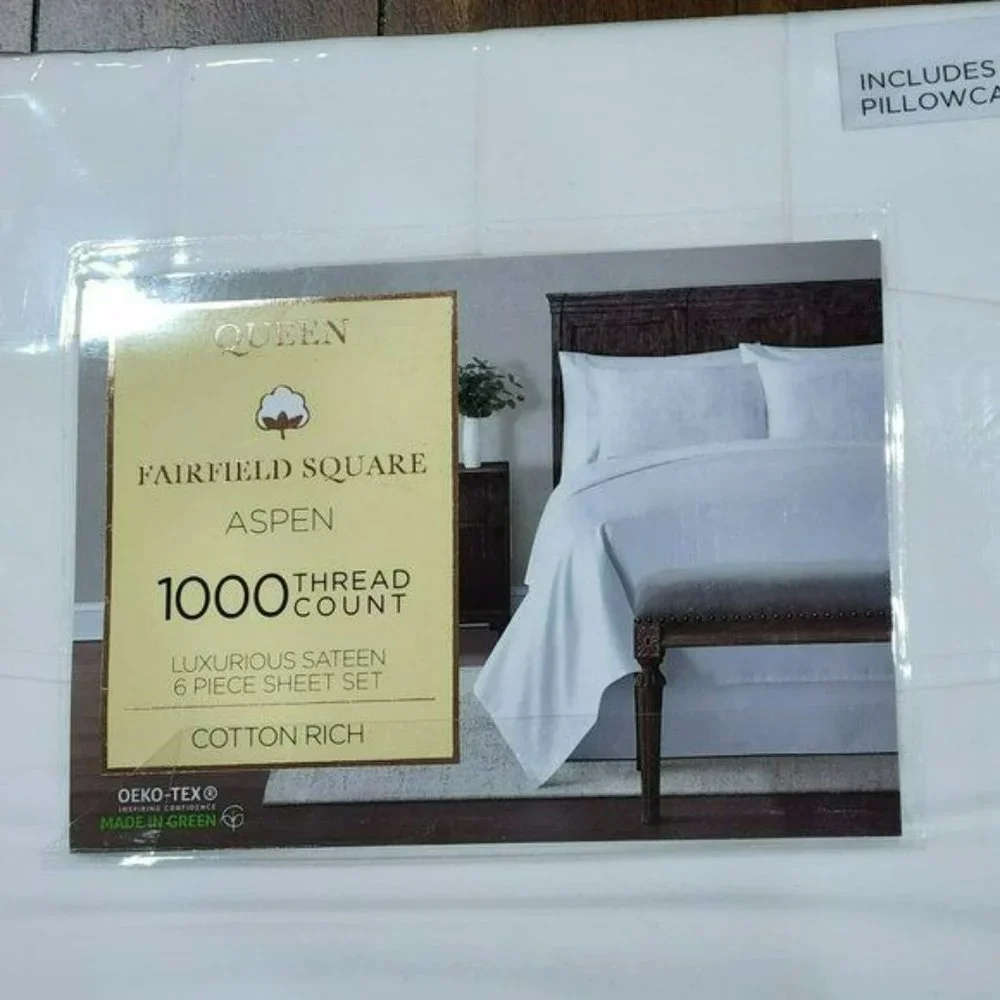 Queen Size 1000 Thread Count Cotton Rich Luxurious Sateen White Sheet Set 6 pcs